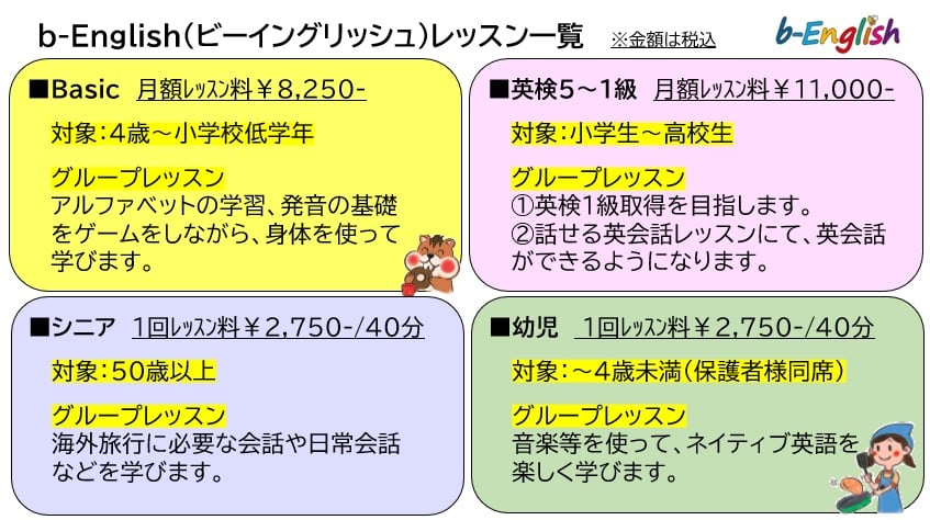 ビーイングリッシュ　レッスン一覧